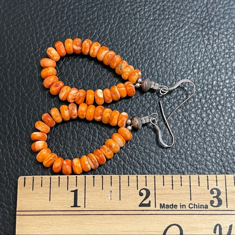 Orange beaded earrings - Picture 2 of 3
